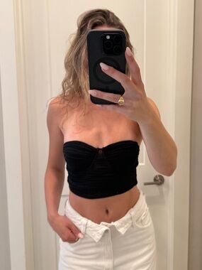 Zara Black Strapless Ruched Crop Top